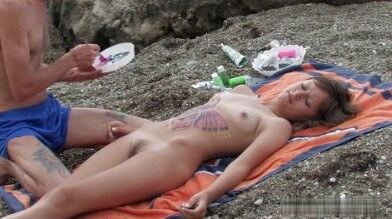 Naked body art on the beach Full HD video - Respect for one another and for the natural world are key principles of nudism and naturism
