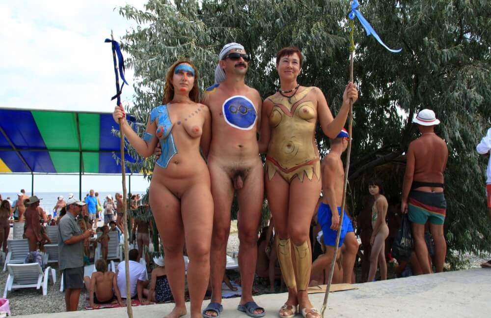 Three Painted Girl Poses pics - Being oneself and accepting ones body as core principles of naturism and nudism