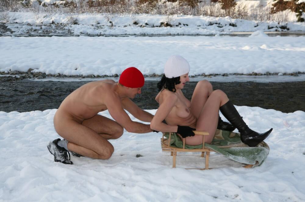 Naturist Girl Snow Day Couples Sled pics - Nudism is often equated with naturism