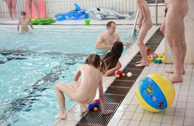 Nude family in the pool photos - Supporters of naturism live in harmony with nature